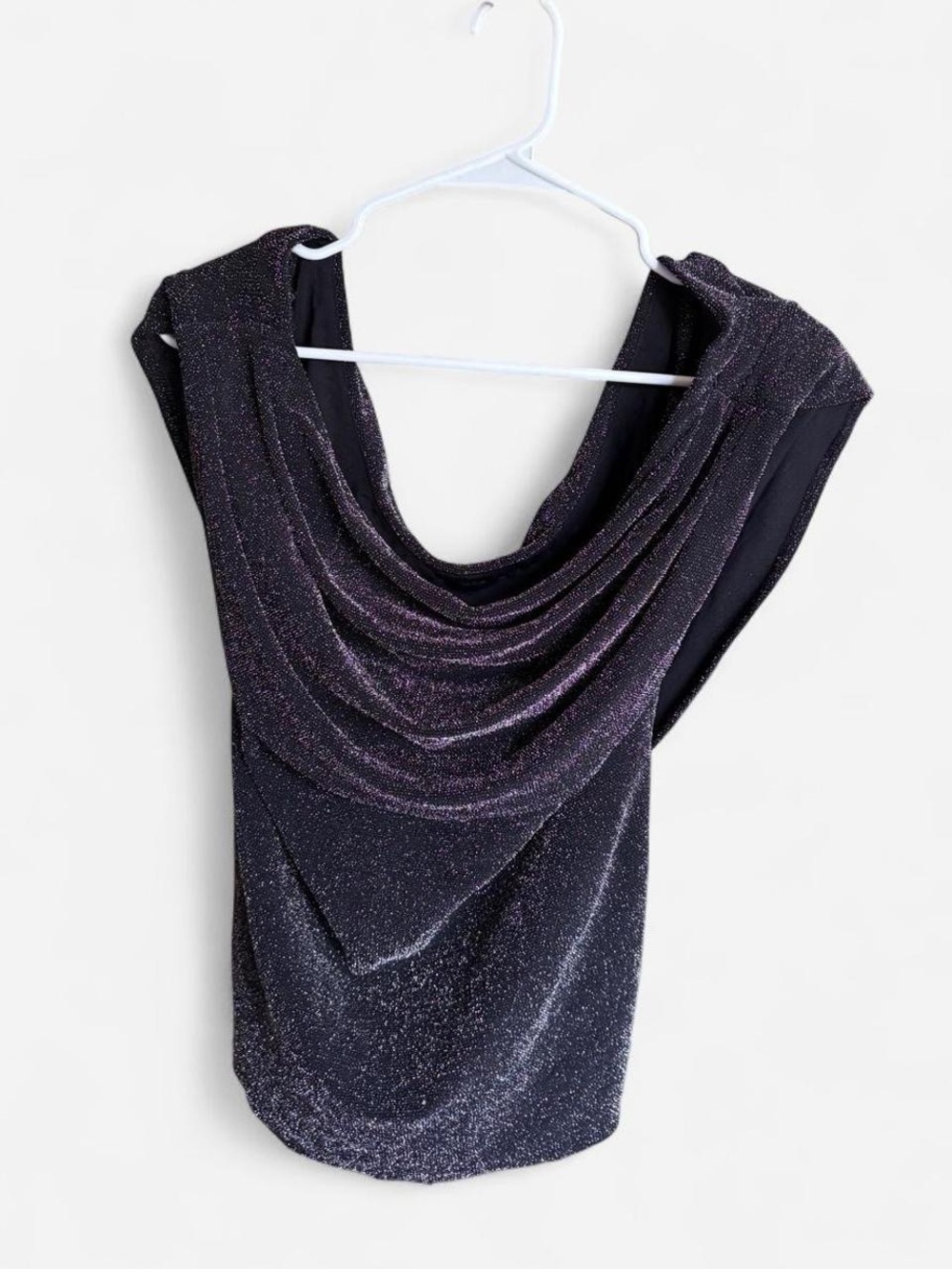 Xscape Black Going Out Top with Sparkle Drape Neck